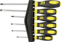 Отвертки "Хард", CrV сталь, прорезиненные ручки, магнитный наконечник, на держателе, набор 6 шт