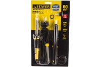 Паяльник STAYER 60Вт 220В подставка+припой+сменное жало+оловоотсос+сменная насадка Арт. 55313-60-H6