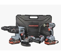 Набор акк инстр. PROFIPOWER УШМ E0080, перфоратор T0058 и шуруповерт T0056 4.0Ач Li-ion 2акк Арт. E0247