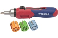 Отвертка реверсивная с храповым механизмом и автоматической сменой бит 24шт WORKPRO Арт. WP221056