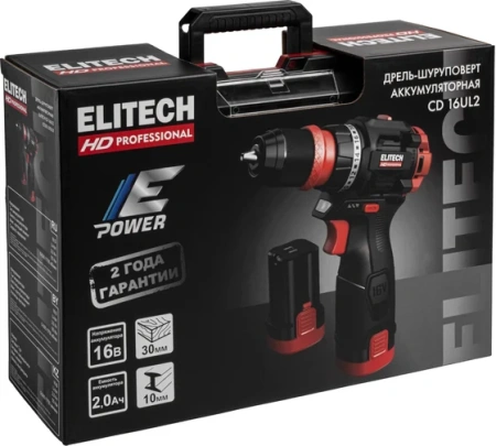 Дрель акк Elitech HD CD 16UL2 16V*2Ач Li-on 55Нм 2акк З/У кейс Арт. CD 16UL2 (E2201.078.01)