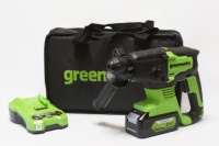 Перфоратор акк GREENWORKS GD24SDS2K4 SDS+ 24V*4Ач Li-Ion 2Дж 3 реж. акк и ЗУ Арт. 3803007UB