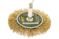 Корщетка-колесо 60мм, со штифтом, стальная латунированная волнистая проволока, для дрели FIT Арт. 38506