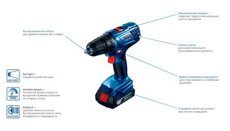 Дрель-шуруповерт акк Bosch GSR 180-LI 18V*2.0Ah Li-Ion 54Нм 2АКБ ЗУ Арт. 06019F8123