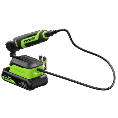  Гравер GreenWorks G24RT, 24V, б/щет, цанги 2,4/3,2мм, 6500–35000 об/мин, оснастка 52 шт, 1x2Ач,ЗУ,сумка,кор