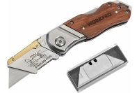 Нож складной WORKPRO дерев. ручка трапец. лезвие Арт. WP211014