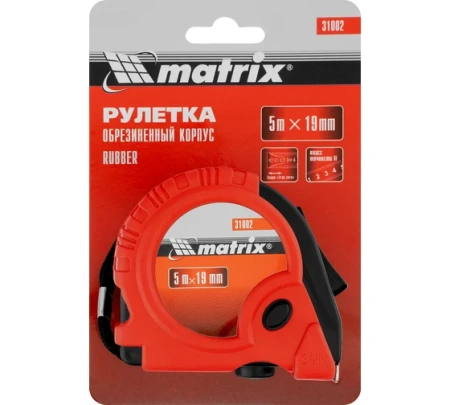 Рулетка 5м*19мм Rubber обрезиненный корпус Matrix Арт. 31002